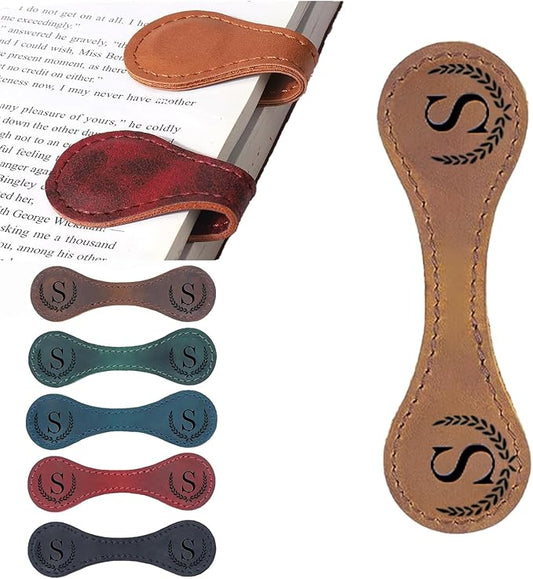 Personalized Magnetic Leather Bookmark, 26 Letters Custom Leather Bookmarks, Handmade, Leather Magnetic Bookmark for Book Lovers Readers Women Kid(Dark Yellow，S）
