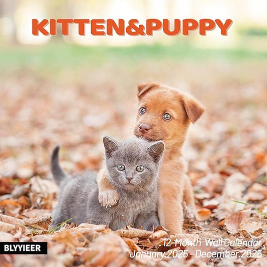 2025 Wall Calendar,Calendar 2025,Kittens & Puppies Monthly Wall Calendar, 12" x 24" Open,Family Planner Calendar Organizer with Cute kittens & Puppies Images, for Cat & Dogs Lovers