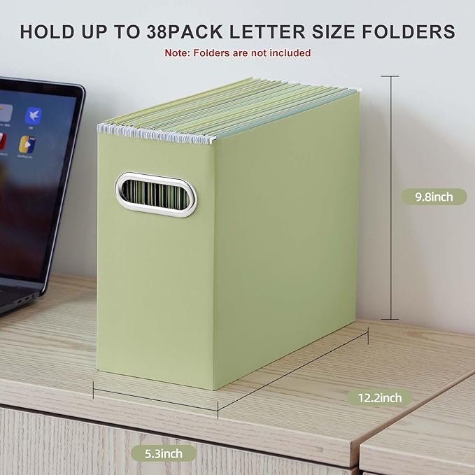 Oterri File Organizer, Small Storage Box, Cardboard File Folder Organizer, Collapsible File Box, Hanging File Organizer for Letter Size, Portable File Box with Handle, Only Box（Green，8 Packs）