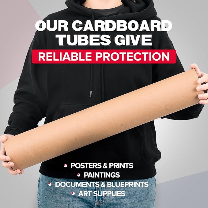 4" x 24" Reinforced Kraft Paper Mailing Tube, Pack of 1 Tube with 2 Caps – Secure USPS Approved Poster Tube – Cardboard Tube for Shipping and Storing Posters, Prints, Artwork, or Documents