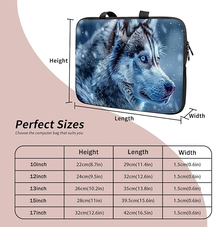 Universal Tablet Laptop Sleeve Case 10 inch, Blue Eye Wolf Slim Carrying Case Durable Handbag Travel Laptop Bag for 7 to 10-inch Laptops/Notebook/Kids Tablet/ipad/eBook Readers