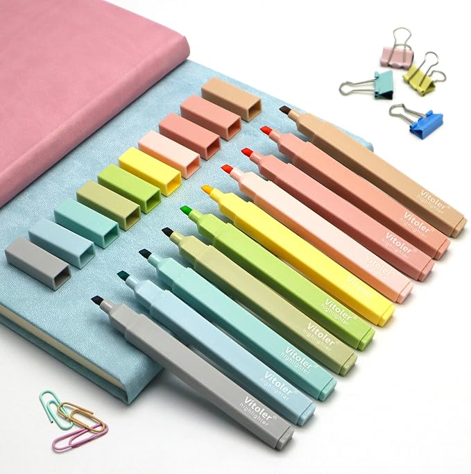 Vitoler Bible Highlighters with Soft Chisel Tip,10Pcs,Aesthetic No Bleed Dry Fast Easy to Hold, Bible Highlighters,Cute Highlighters for School Office Supplies
