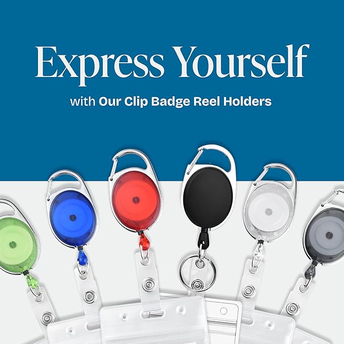 Will Well ID Badge Holders with Clip and Keyring - Vertical Clear Plastic 3.7" x 2.5" Sleeves Fit Up to 3 Cards - Retractable 24" UHMWPE Fiber Pull Cords - 2-Pack, Transparent Green Reels