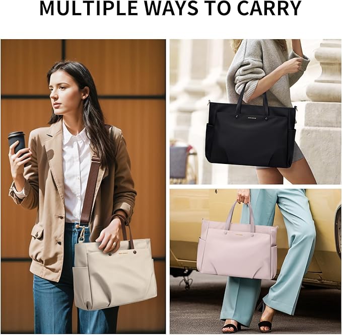 Laptop Shoulder Bag 14 Inch, Computer Shoulder Bag Large Work Tote Bag for Women, Laptop Carrying Case Stylish Handbag for Business Travel (Apricot)