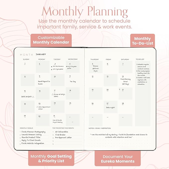 2025 Planner, Daily Journal & Gratitude Journal All-In-One with To Do List, Self Care Prompts & Habit Tracker - 5.8 x 8.3 - Pink