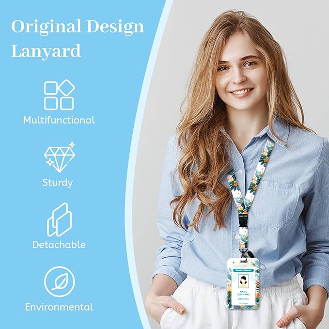 Lanyards for Id Badges, Chicken Floral Badge Holder with Retractable Reel Clip, Cute Work Name Tags Keychain Lanyard ID Card Protector Cover Case for Women Teacher Nurse Doctor Office
