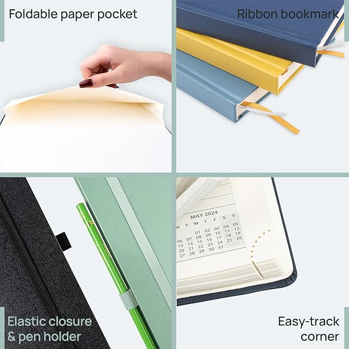 POPRUN Planner 2024-2025, [Medium 6.5'' x 8.5'' Hard Cover] Academic Calendar (July 24-June 25) Daily Weekly and Monthly Appointment Book with Hourly Time Slots, Monthly Tabs, 100 GSM - Light Yellow