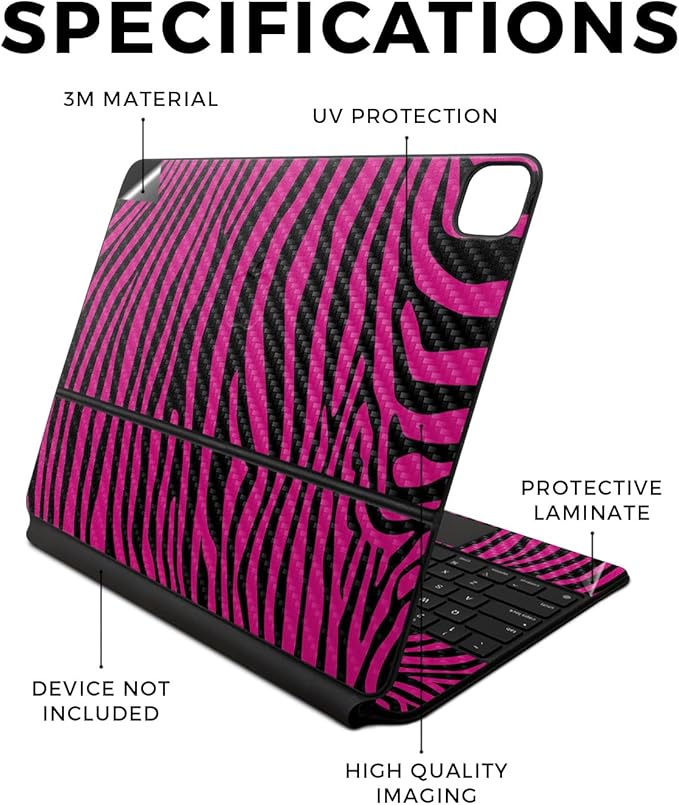 Carbon Fiber Skin Compatible with Apple Magic Keyboard for iPad Air 13-inch (M2) 2024 - Pink Zebra - Premium 3M Vinyl Protective Wrap Decal Cover - Easy to Apply | Crafted in The USA by MightySkins