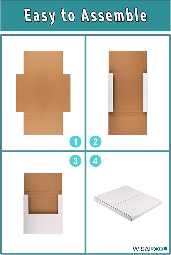 White Vinyl Record Mailers 12.8x12.8x1 Inch LP Mailing Corrugated Cardboard Boxes, Easy-Fold, Multi-Depth Album Shipping Boxes with Fragile Stickers, 50-Pack