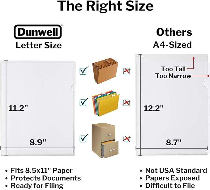 Dunwell Clear Plastic File Folder Sleeves, 12 Pack, 8.5x11 Letter Size, Acid-Free Poly Plastic