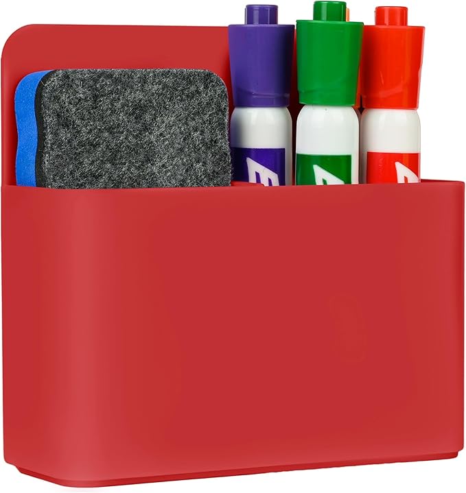 Magnetic Dry Erase Marker Holder, Magnetic Pen Marker Holder for Whiteboard, Fridge, Locker Accessories, School, Office, Home, Magnet Pen Cup,1 Pack, Red