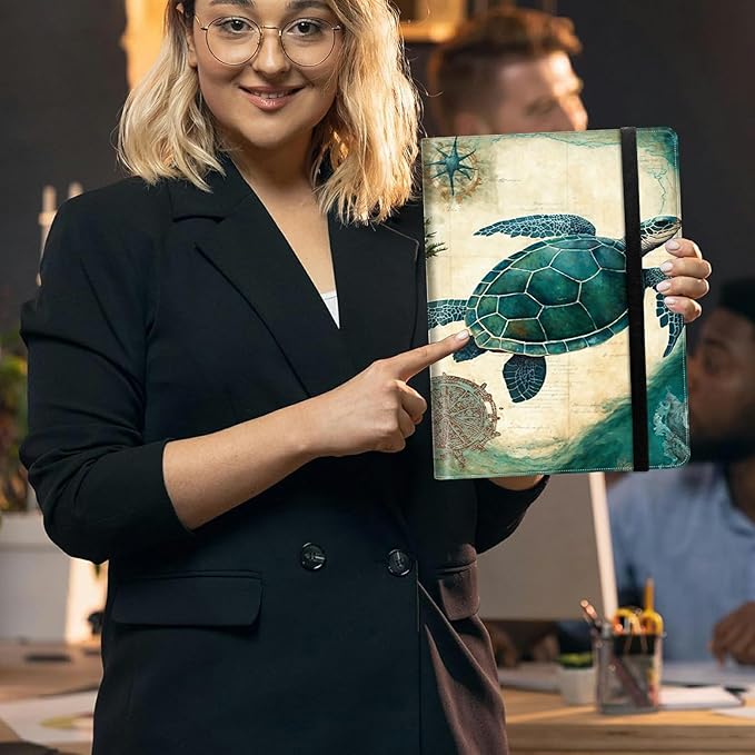 Turtle PU Leather Padfolio Clipboard Notepad with Pen Loop and Elastic Strap Interview/Resume Document Organizer for Business School Office