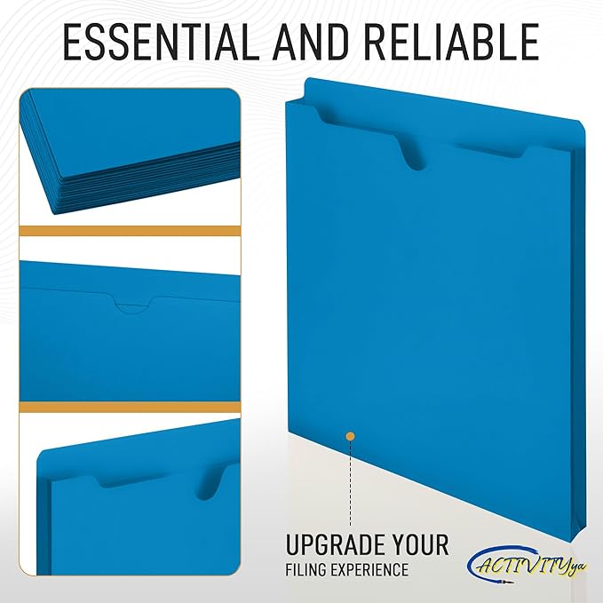 Blue File Jackets, 1 Inch Expansion, Letter Size, Reinforced Straight-Cut Tab, 6 Pack