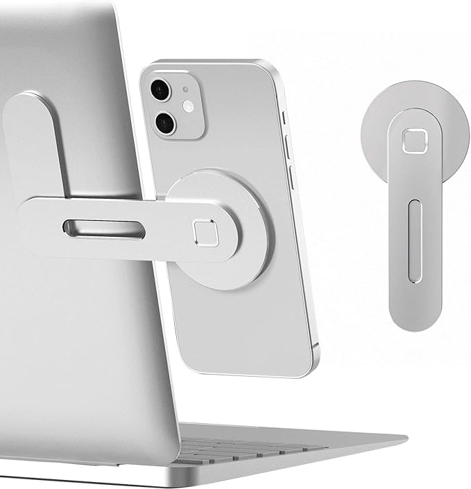 CloudValley Magnetic Phone Holder for Laptop Designed for iPhone 16/15/14/13/12 MagSafe, Adjustable Phone Monitor Side Mount, Slim Portable Foldable Computer Expansion Bracket, Silver…