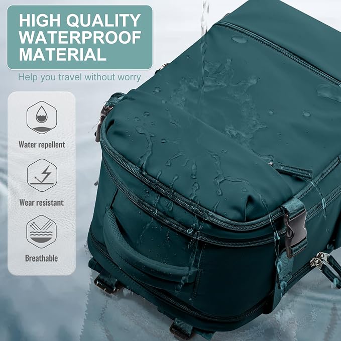 Travel Backpack Simple Durable Carry On Backpack with Shoe Compartment, Personal Item Travel Bag Flight Approved, Water Resistant Laptop Backpack for Women Men Weekender Business, Peacock Blue