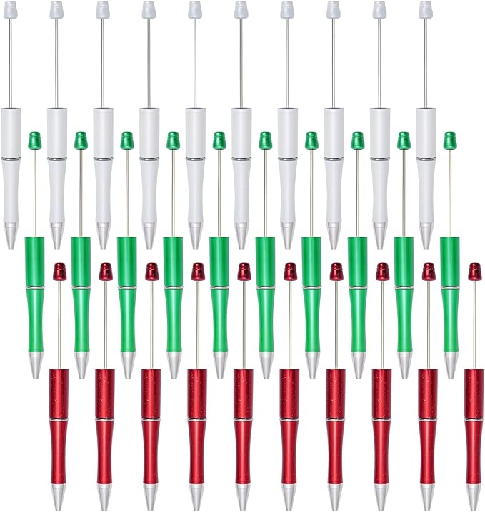jiebor 30Pcs Christmas Beadable Pens Plastic Bead Pen Black Ink Ballpoint Pens DIY Pens Cute Cool Pens for Christmas Students Teacher Gift Office Supplies