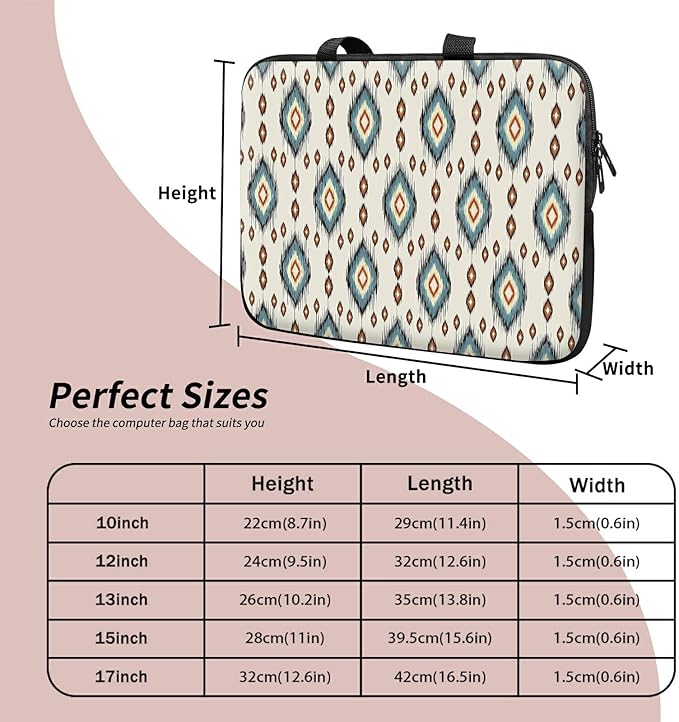 Laptop Sleeve Case Bag 13 inch, Geometric Ethnic Oriental Slim Carrying Case Durable Handbag Travel Laptop Bag for 13 inch MacBook Air M3/M2/Pro M2/ 13" iPad Pro/Air M4/M2 2024