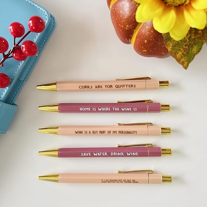 Jxueych Funny Pens, 5-Count, Black Ink, Medium Nib 1.0mm, Office Gifts for Coworkers, Personalized Pens with Vibrant Funny Quotes and Swear Word Daily Pen Set