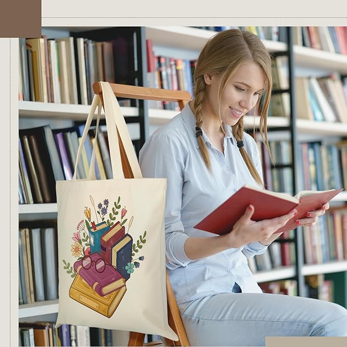 Sweetude 8 Pack Christmas Book Club Gifts Book Lovers Tote Bag Bulk Bookish Canvas bag Librarian Readers Gifts for Women(Book)