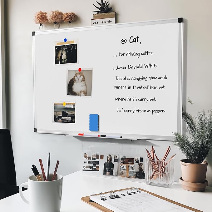 Sweetcrispy Magnetic Dry Erase Board, 36 X 24 Inches Whiteboard for Home Office School, Sliver Reinforced Aluminum Frame,1 Dry Eraser & 2 Dry Erase Markers & 4 Magnetic Pins