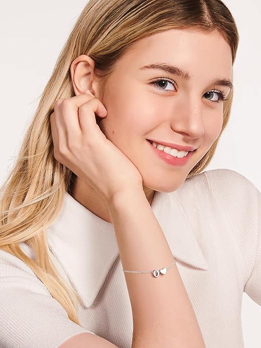 Silvora 925 Sterling Silver Dainty Initial Bracelet with Heart - 6.3" + 2" Adjustable Personalized 26 Letter Bracelet Jewelry Heart Bracelet for Women