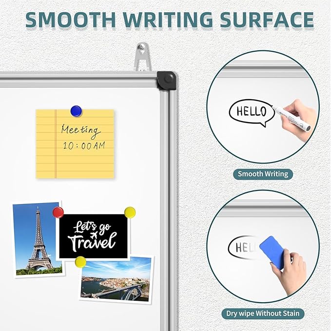 Magnetic Dry Erase Whiteboard - 46 x 33 Inch White Board - 4 x 3 Large Wall-Mounted Board with Silver Aluminum Frame, 1 Magnetic Eraser, 2 Pen, Detachable Marker Tray, 6 Magnets