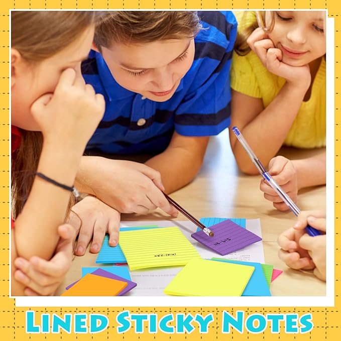 Yexiya 64 Pcs Lined Sticky Notes Self Stick Notes with Lines Bright Assorted Colors Sticky Notes for Home Office Products Post Memos, 1920 Sheets(4 x 6 Inch, 3 x 3 Inch,Multi Color)