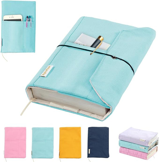 Canvas Book Covers, Washable Book Protector, Book Cover for Paperback Novels, Adjustable Book Cover for Hardcover with Pockets for Pen, Soft Cover Books, Book Lovers Gifts