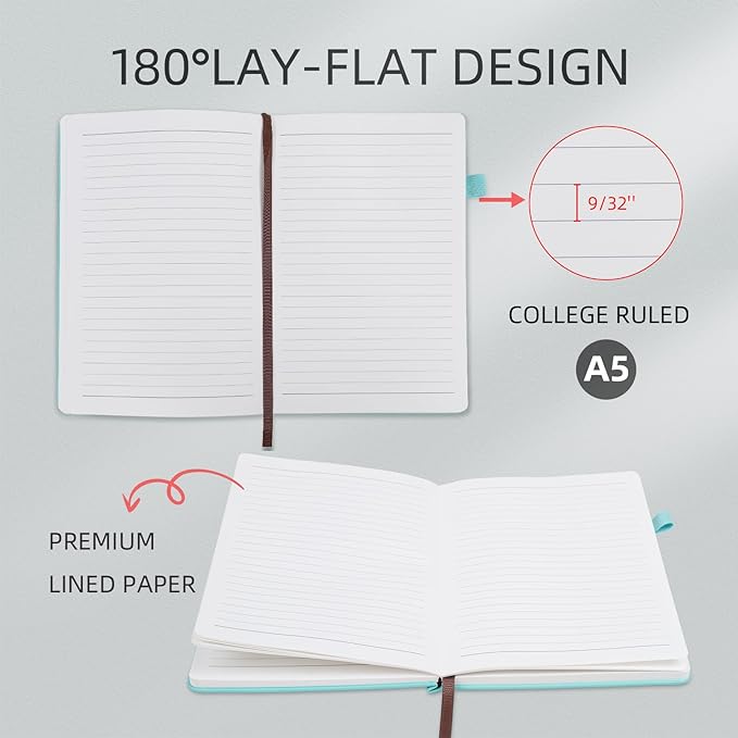 Lined Notebook Journal for Women Men 200 Pages A5 Hardcover Leather with Pen Holder College Ruled Journals for Work Note Taking Travel School (Lined, Navy)