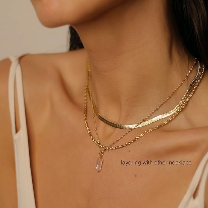 Herringbone Necklace for Women,Dainty Gold Necklace,14k Gold Plated Snake,Gold Chain Choker Necklaces,Simple Gold Layered Necklaces,Gold Jewelry Gift for Women