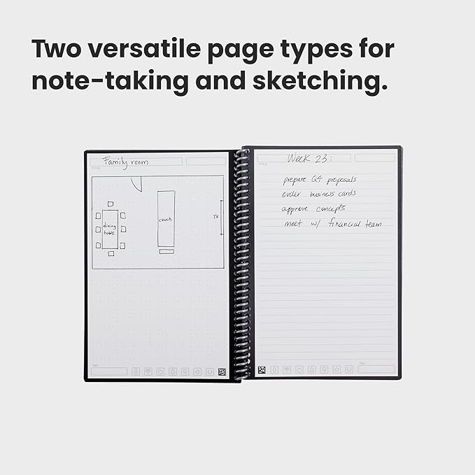 Rocketbook Fusion Reusable Undated Productivity Planner, Executive Size 6x8.8, Plum - Goals, Monthly and Weekly Calendar, Daily To-do List, Lined and Dotted Notes Pages