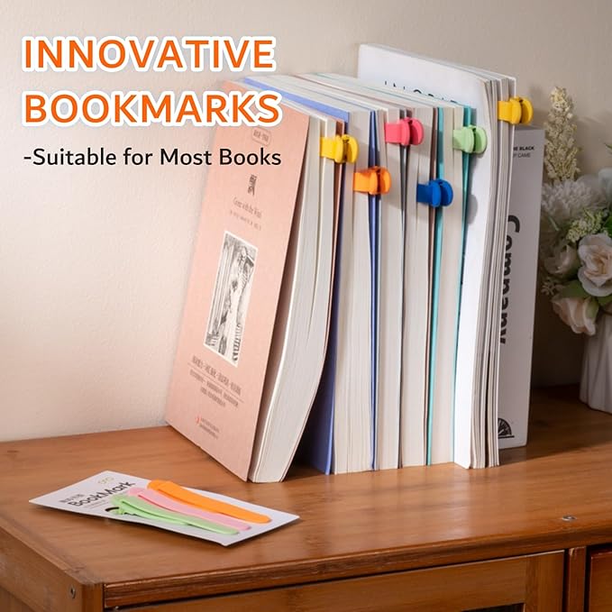 6pcs Silicone Automatic Bookmarks, Book Marks Gifts for Reading Women, Men, Kids, Book Lovers, Readers, Unique Cute Book Accessories, Stay in Place and Follow as You Read"