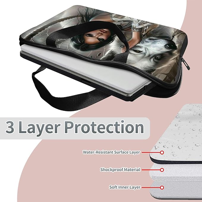 Laptop Sleeve Case Bag 13 inch, White Wolf Slim Carrying Case Durable Handbag Travel Laptop Bag for 13 inch MacBook Air M3/M2/Pro M2/ 13" iPad Pro/Air M4/M2 2024