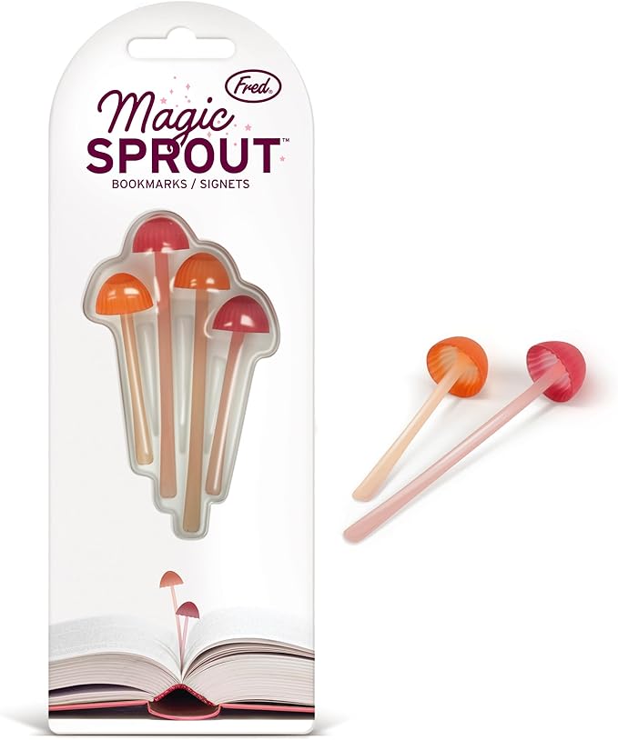 Genuine Fred Magic Sprout, Mini-Mushroom Bookmarks - Set of 4 - Two Sizes & Colors - Soft, Flexible Silicone - Fun Stocking Stuffer, Gift for Book Lovers, Teachers, Back to School - Cottagecore Decor