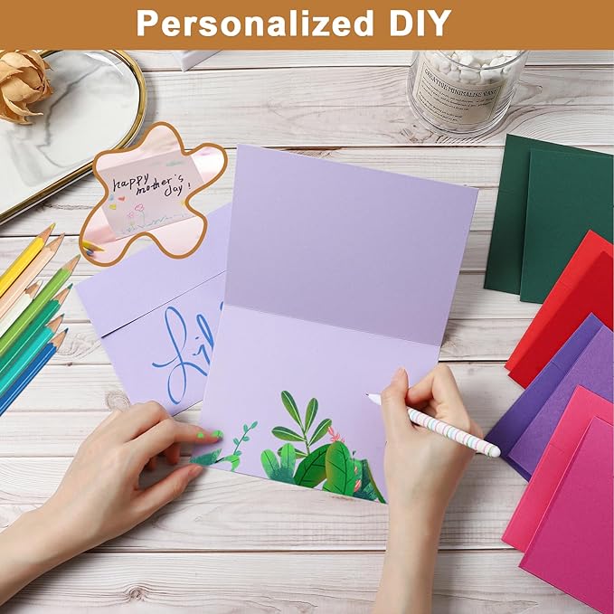 10 Assorted Colors Blank Note Cards and Envelopes 4 x 6 Heavyweight Folded Cardstock and A4 Envelopes Self Seal 20 Packs for Birthday, Invitations, Wedding, DIY Greeting Cards, Party