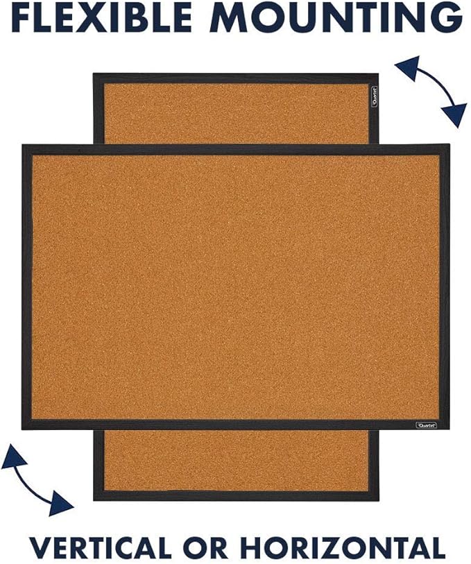 Quartet Cork Bulletin Board, Framed Corkboard, 2' x 3', Black Frame, Message Board, Vision Board (MWDB2436-BK)