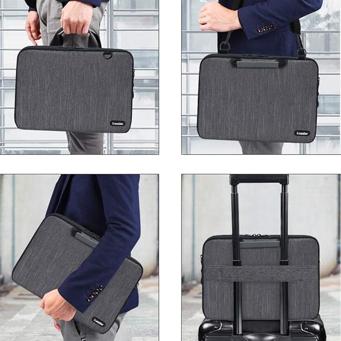 iCozzier 15-15.6 Inch Handle Laptop Briefcase Shoulder Bag Electronic Accessories Organizer Messenger Carrying Case with Shoulder&Luggage Strap - Grey