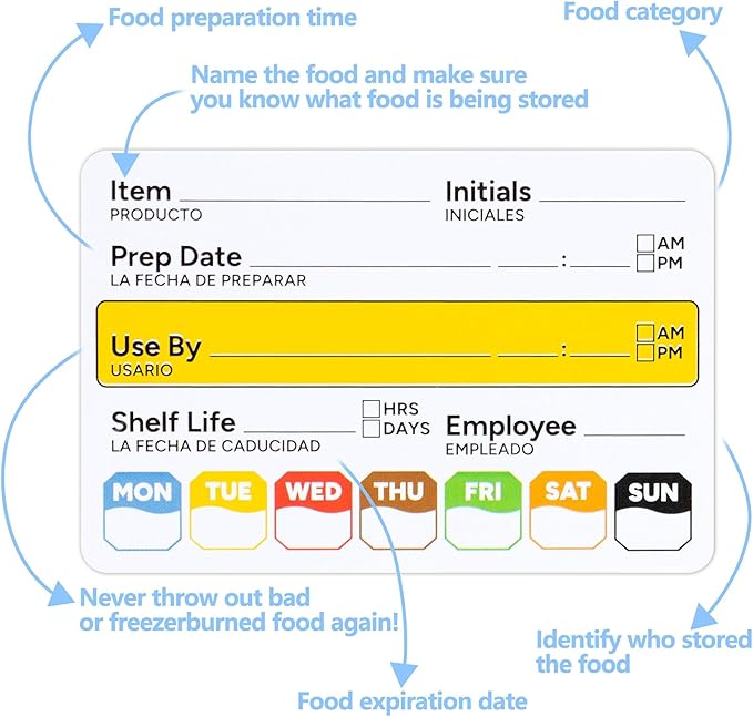 Restaurant Quality Shelf Life Food Rotation Labels, 2” x 3” Self-Adhesive Removable Freezer Food Labels Stickers, Perfect for Reusable Containers, Easy to Remove, Food Safety Date Sticker (5 PCS)