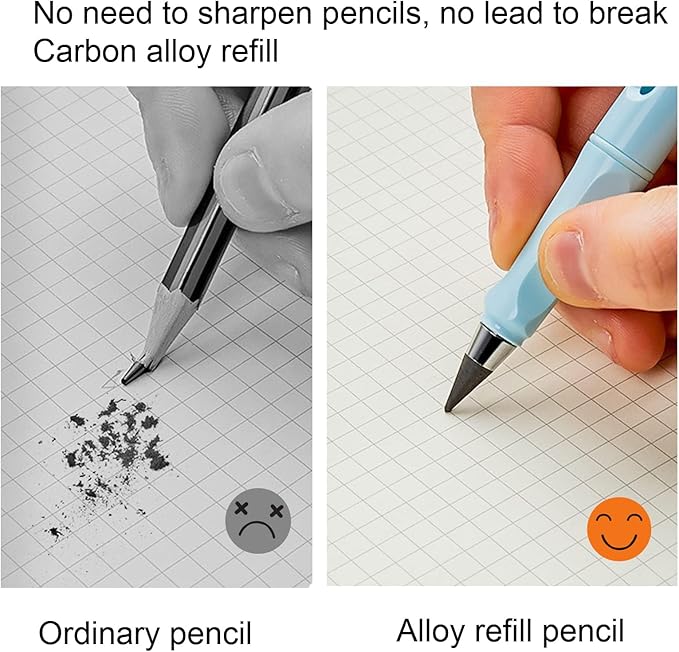 Infinity Forever Pencil - 0.7mm Infinite Everlasting Metal Inkless Pencils Set with Eraser , No Need Sharpened, Replace Mechanical Pen for Sketch , Drawing and Writing（With 8Pcs Nibs and Pen Case）