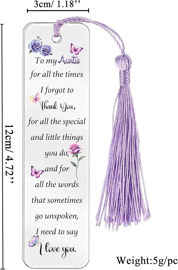 Auntie Gifts for Women Acrylic Plaque Bookmark Set Birthday Gifts for Aunty Personalised Butterfly Keepsake Bookmarker Mothers Day Christmas Gifts from Niece Nephew Always My Aunty Forever My Friend