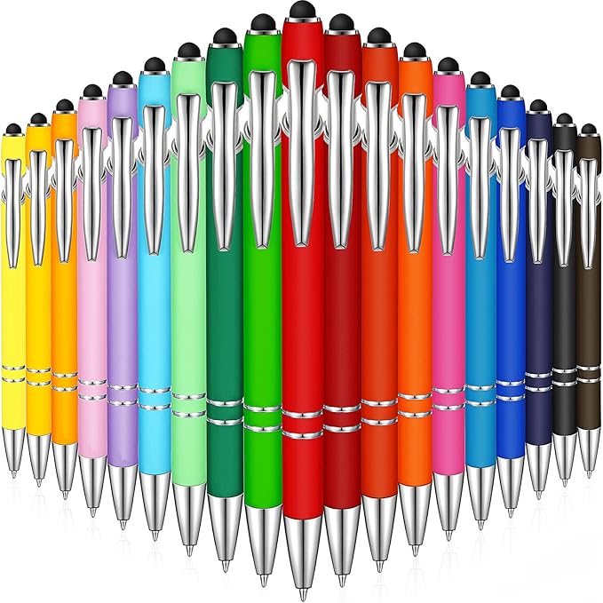 Zonon 38 Pieces Rubberized Ballpoint Pen with Stylus Tip Stylish Metal Pen Capactive Styli with Soft Rubberized Grip, Black Ink for Most Devices(Assorted Colors)