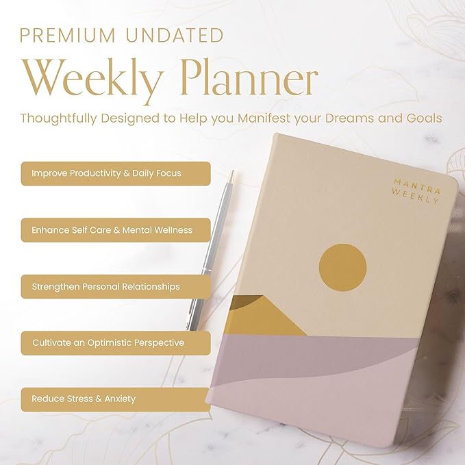 2025 Planner, Daily Journal & Gratitude Journal All-In-One with To Do List, Self Care Prompts & Habit Tracker - 5.8 x 8.3 - Evening