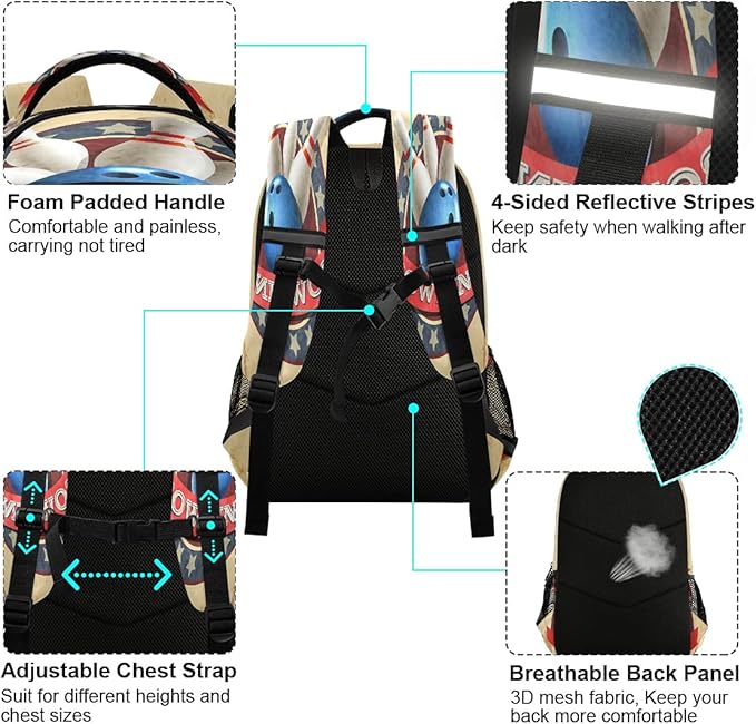 AUUXVA Bowling Ball Sport Vintage Pattern Backpack School Bookbag Laptop Purse Casual Daypack for Teen Girls Women Boys Men College Travel
