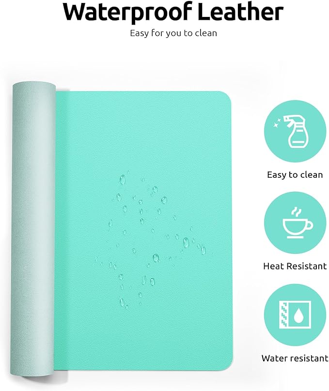 YSAGi Leather Desk Protector, Office Mat, Large Mouse Pad, Non-Slip PU Leather Blotter, Laptop Desk, Waterproof Writing Pad for Office and Home (Calamine Blue, 35.4" x 17")