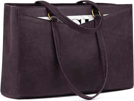 LOVEVOOK Laptop Bag for Women,15.6 Inch Laptop Tote Bag for Women,Vintage Leather Work Tote Bags Computer Teacher Bag,Waterproof Business Bag Office Briefcase