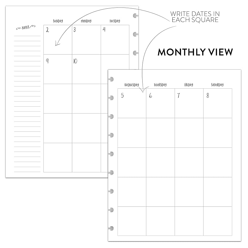 BetterNote Horizontal Undated Calendar Refill Pages for Disc Notebook, fits The Happy Planner, Discbound Levenger Circa, Staples Arc, TUL (Whimsy- 12 months, 9-Disc, 7"x9.25")