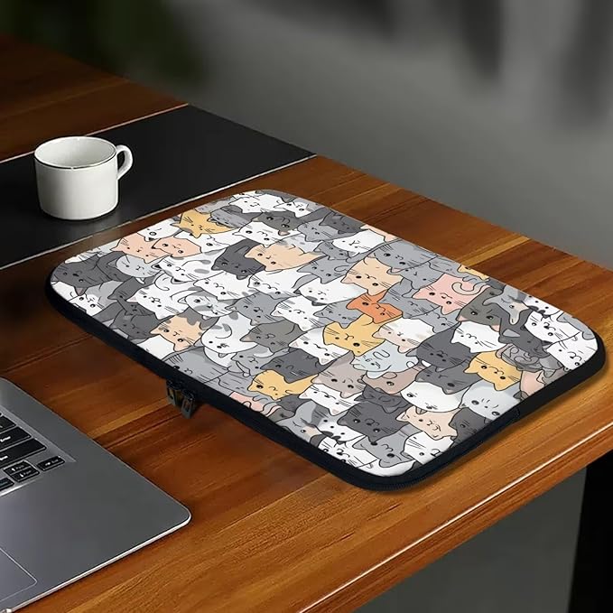 Cartoon Cartoon Cat Print Laptop Briefcases for Men Women, Cute Laptop Sleeve Case Water Resistant Neoprene Computer Carrying Cover 10 Inch Laptop Carrying Bag