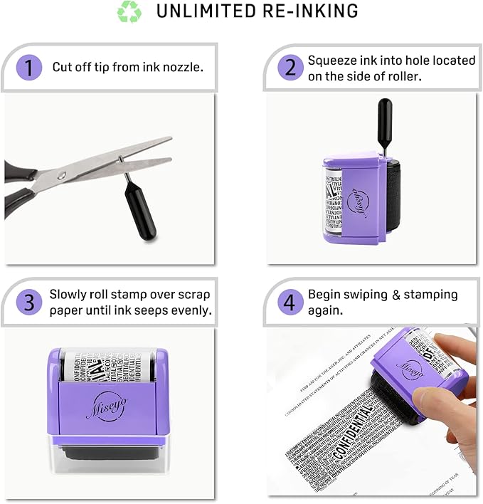 Miseyo Wide Roller Stamp Identity Theft Stamp 1.5 Inch Perfect for Privacy Protection,Anti-Theft Security Confidential Easy for Guard Personal Information Blockout - Purple