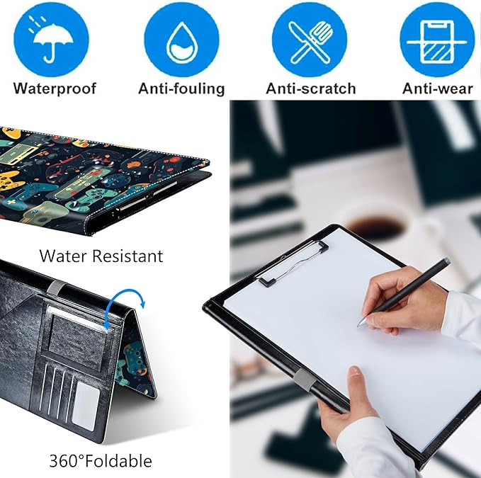 Gaming Controllersca Padfolio Folder with Clipboard,Portfolios Organizer Clipboards with Storage Clipboard Writing Pad PU Leather Conference Document Organizer with Business Card Holder