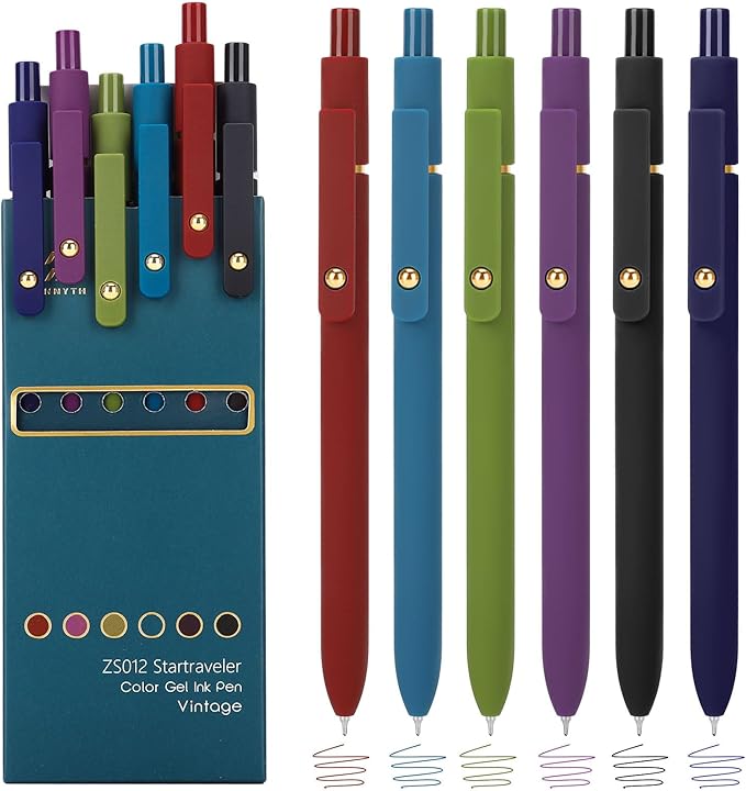 Ddaowanx Colorful Gel Pens, 0.5mm Fine Point Retractable,Multi Colored Pens for Journaling and Sketching, Teacher Must Haves,Teacher School Supplies, Gifts for Women (6Pcs-Vintage Colors)